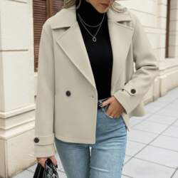 Womens Short Wool Blend Coat Double-Breasted