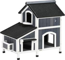 Wooden Cat House with Flower Pot