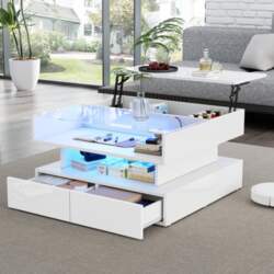 80*80*45cm Height-Adjustable Coffee Table with Hidden