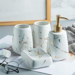 Bathroom Accessory Set CERAMIC Marble Pattern