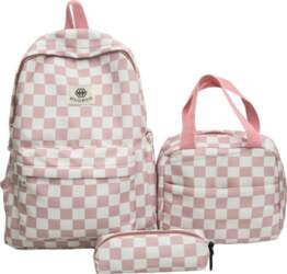 Chessboard printed 3 piece backpack with