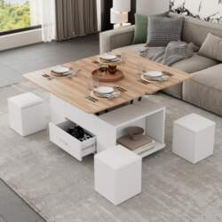 Coffee table, height-adjustable, sofa table, 4-in-1