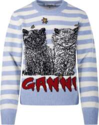 GANNI Striped Pattern Printed Round Neck