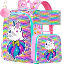 Girls Cat Sequin Backpack Set -