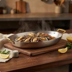 Hammered Stainless Steel Serving Pan Loop