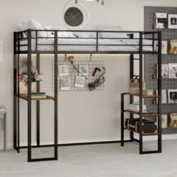 Iron bed frame with bed and