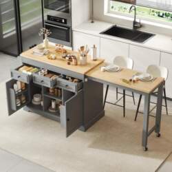 Kitchen Island on Wheels, Extendable Dining