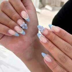 Light Blue Press On Nails, Blue