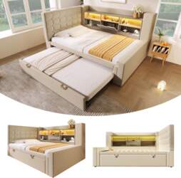 Upholstered Bed 90x200 cm with Pull-Out