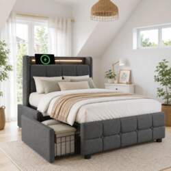 Upholstered Bed with USB Charging Headboard