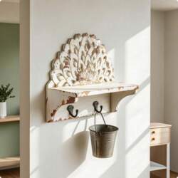 Wall Shelf with Hooks Entryway Coat