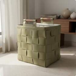 Woven Leather Basket Rigid Structure Laundry