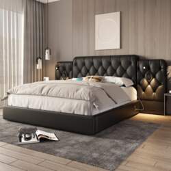 Bed Frame with Long Headboard, Velvet