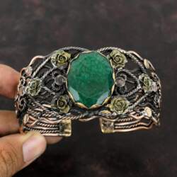 Faceted Zambian Emerald Bangle Copper Wire