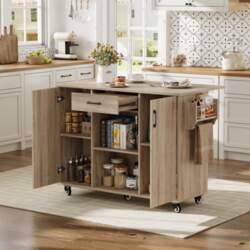 Kitchen cart with foldable worktop, 120cm