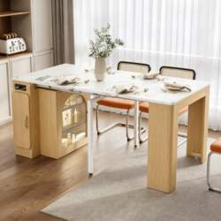 Kitchen Island with Casters, Extendable Dining