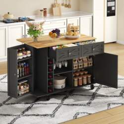 Kitchen Island with Foldable Worktop, Equipped
