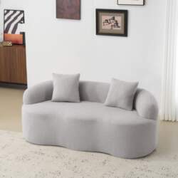 Light Grey Curved Loveseat, Round Armrests
