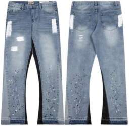 Mens Distressed Patchwork Gradient Spray-Dyed Denim