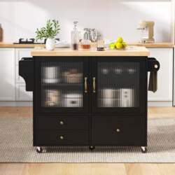 Mobile kitchen island with wheels and