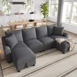 Modern Chenille U-Shape Sofa, 2-Seater with