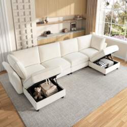 Modular U-/L-Shaped Corner Sofa, Combinable 6-Seater