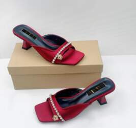 Square Toe Block Heel Rhinestone Single