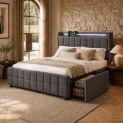 Upholstered Bed USB Charging Headboard, LED