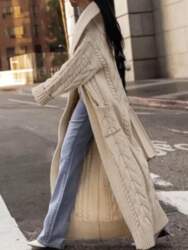 Women`s Long Cable Knit Cardigan Open