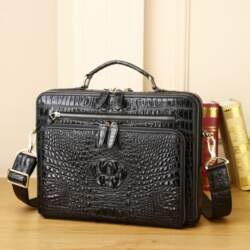 Classic Leather Alligator Pattern Handbag Large