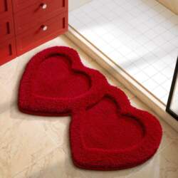 Double Heart Bathroom Rug, Thick Microfiber