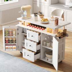 Mobile Kitchen Island with Folding Worktop