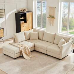 Modern Corner Sofa, Convertible Footstool, L-Shaped