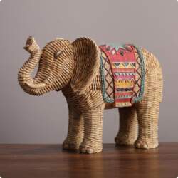 Rattan Elephant Figurine Multicolor Patterned Decorative