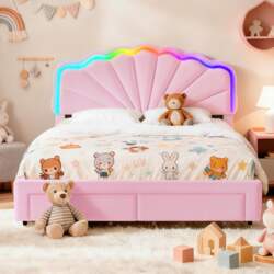 Teddy Plush Bed Frame with LED