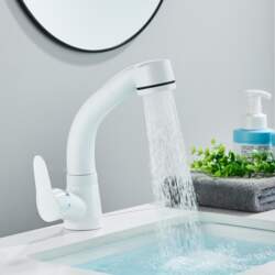 White Pull Out Bathroom Sink Faucet