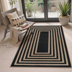 Geometric Striped Runner Rug Beige Black