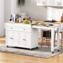 Kitchen Island on Wheels, Extendable Dining