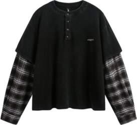 Mens Oversized Long Sleeve Plaid Patchwork