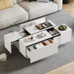 Modern White Square Coffee Table, Patchwork