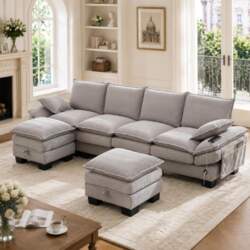 Modular 4-Seater Corduroy Sofa (with 2