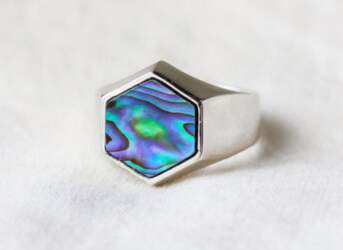 Natural Abalone Shell Signet Ring, 925