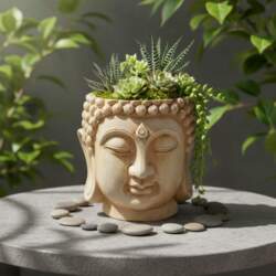 Resin Buddha Head Flower Pot Unique