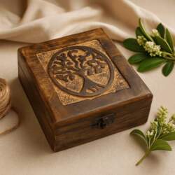 Square Wooden Keepsake Box - Tree