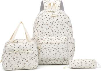 Three-Piece Backpack Set Bow Printed Corduroy