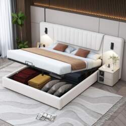 Upholstered Bed 180*200cm, Extra-Long Backrest, Reading
