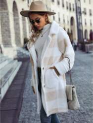 Womens Plaid Print Wool-Blend Long Coat
