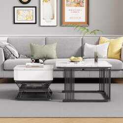 2-Piece Geometric Coffee Table Set, High-Gloss
