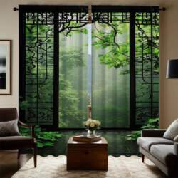 2PC Home Window bamboo forest Curtains