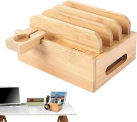 Bamboo Charging Station Organizer for Multiple